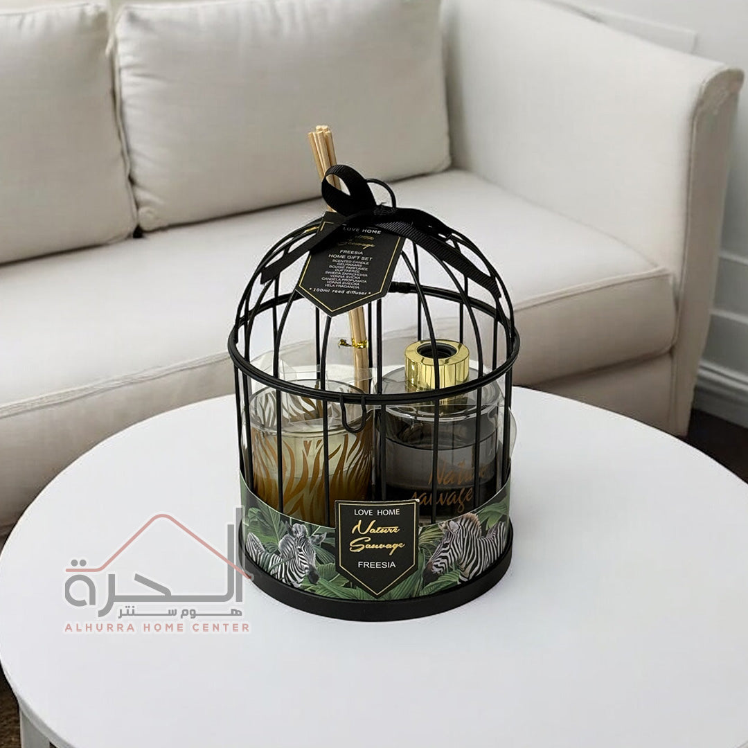 طقم شمعة و عطر في قفص