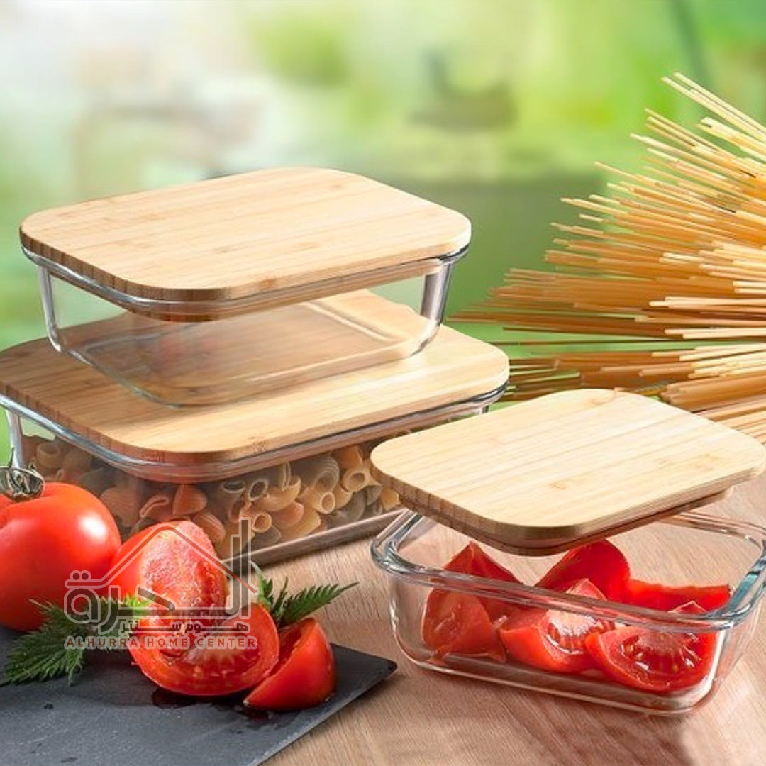 طقم حافظات طعام زجاج 3 قطع