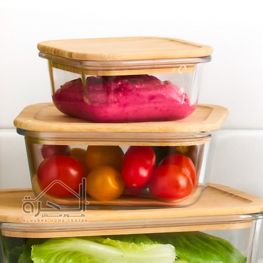 طقم حافظات طعام زجاج 3 قطع