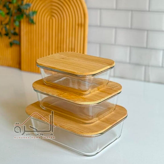 طقم حافظات طعام زجاج 3 قطع