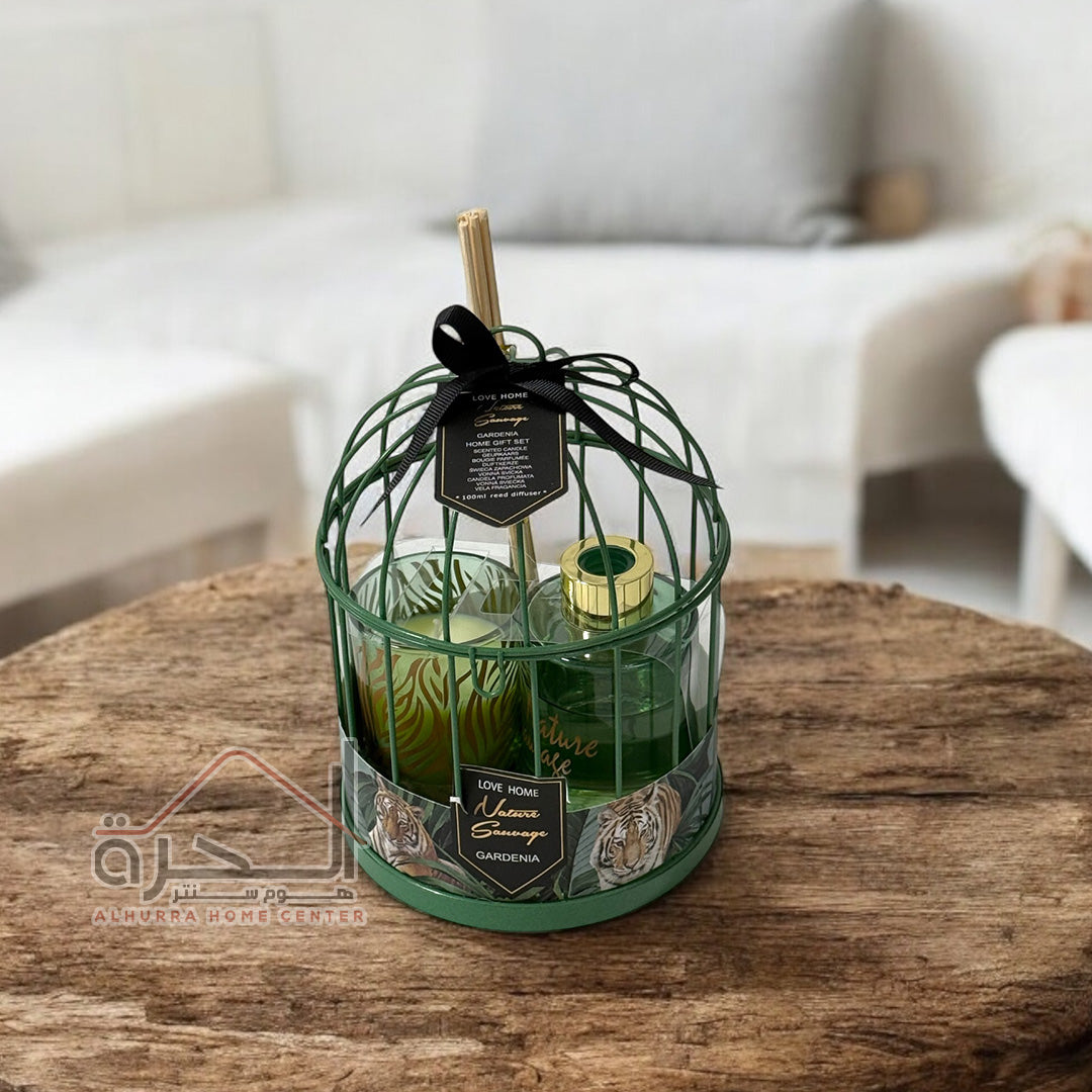 طقم شمعة و عطر في قفص
