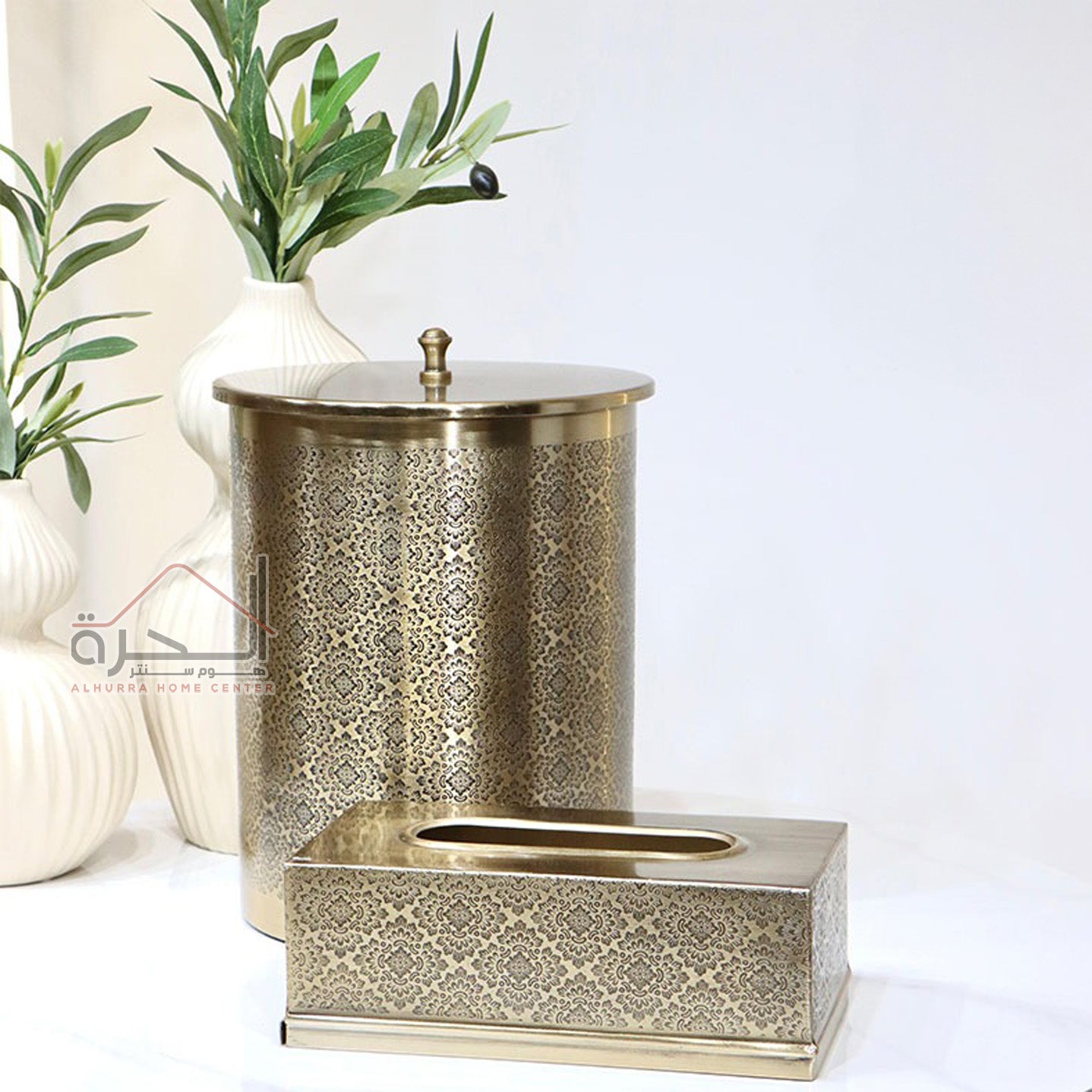 سلة مع علبة محارم نحاس هندي