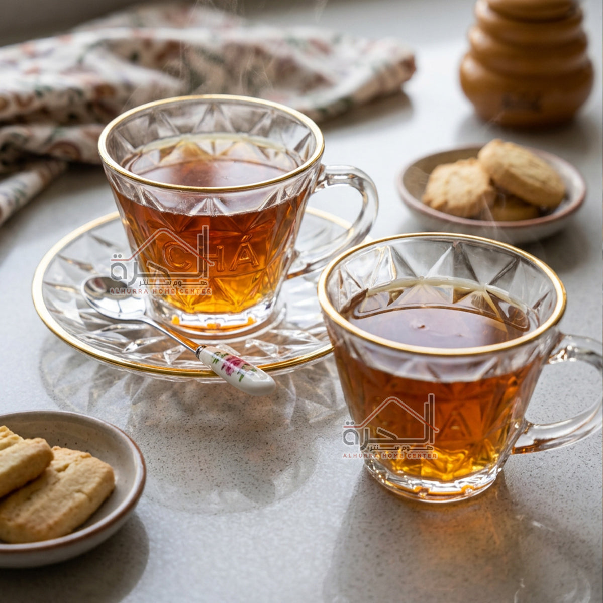 فناجين شاي شفاف اطار ذهبي (GL-08)
