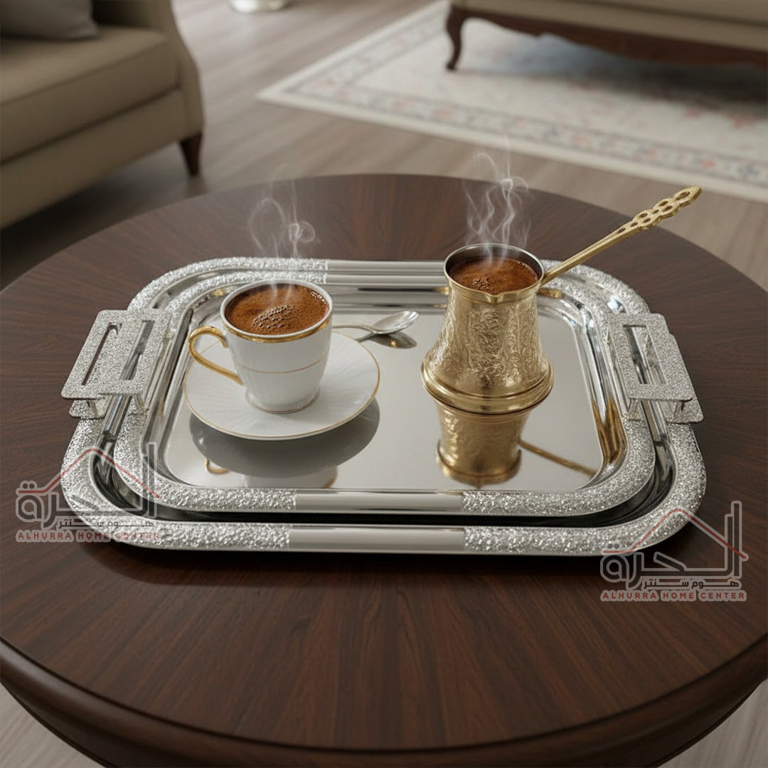 طقم صواني ضيافة قطعتين ستانلس