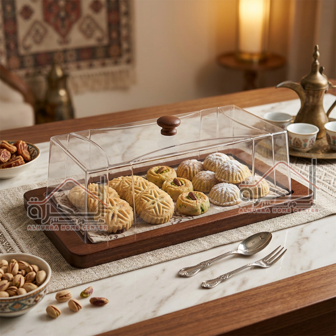 مضيفة خشب مع غطى اكريلك 34*13 سم