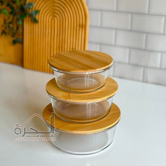 طقم حافظات طعام زجاج 3 قطع
