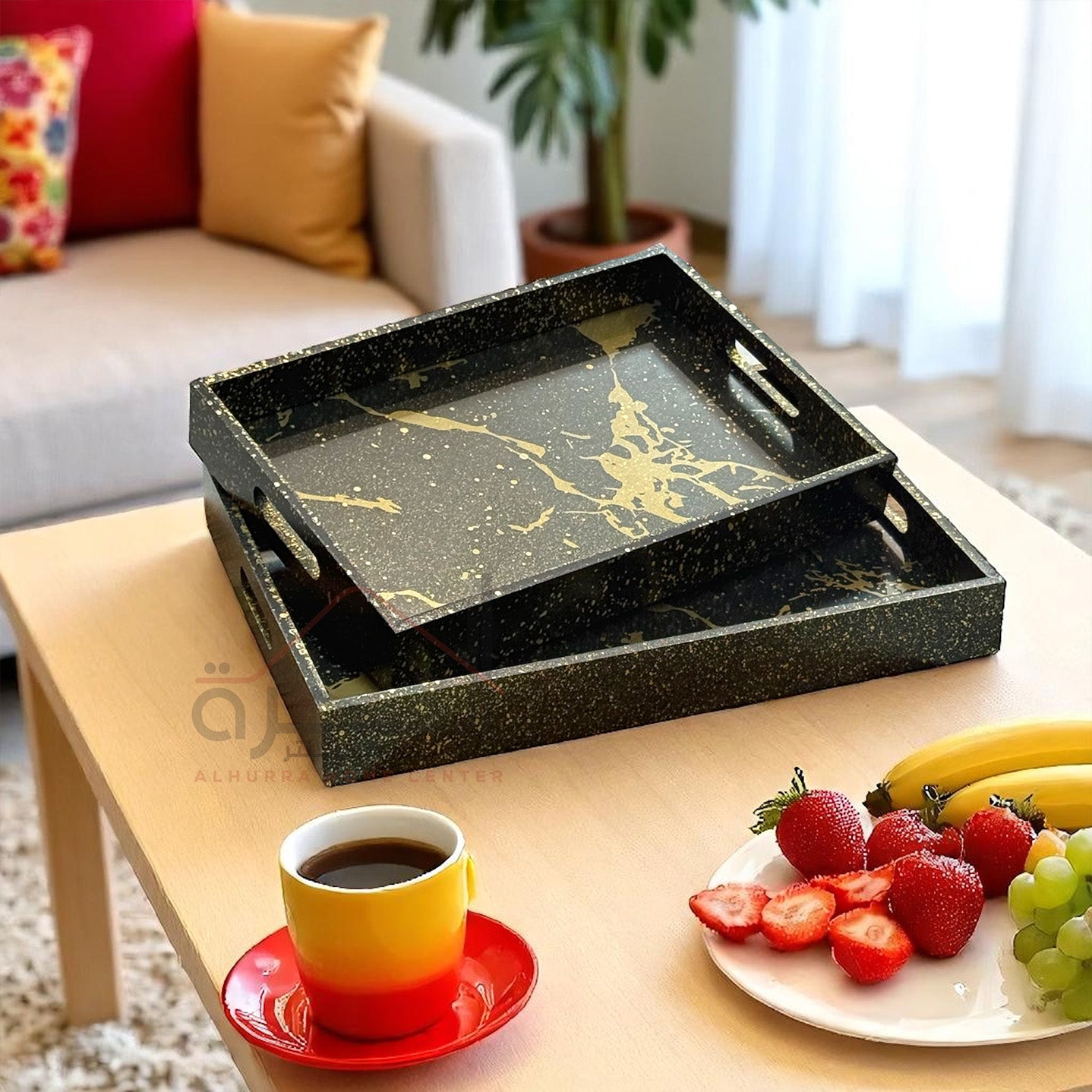 طقم صواني خشب قطعتين مستطيل