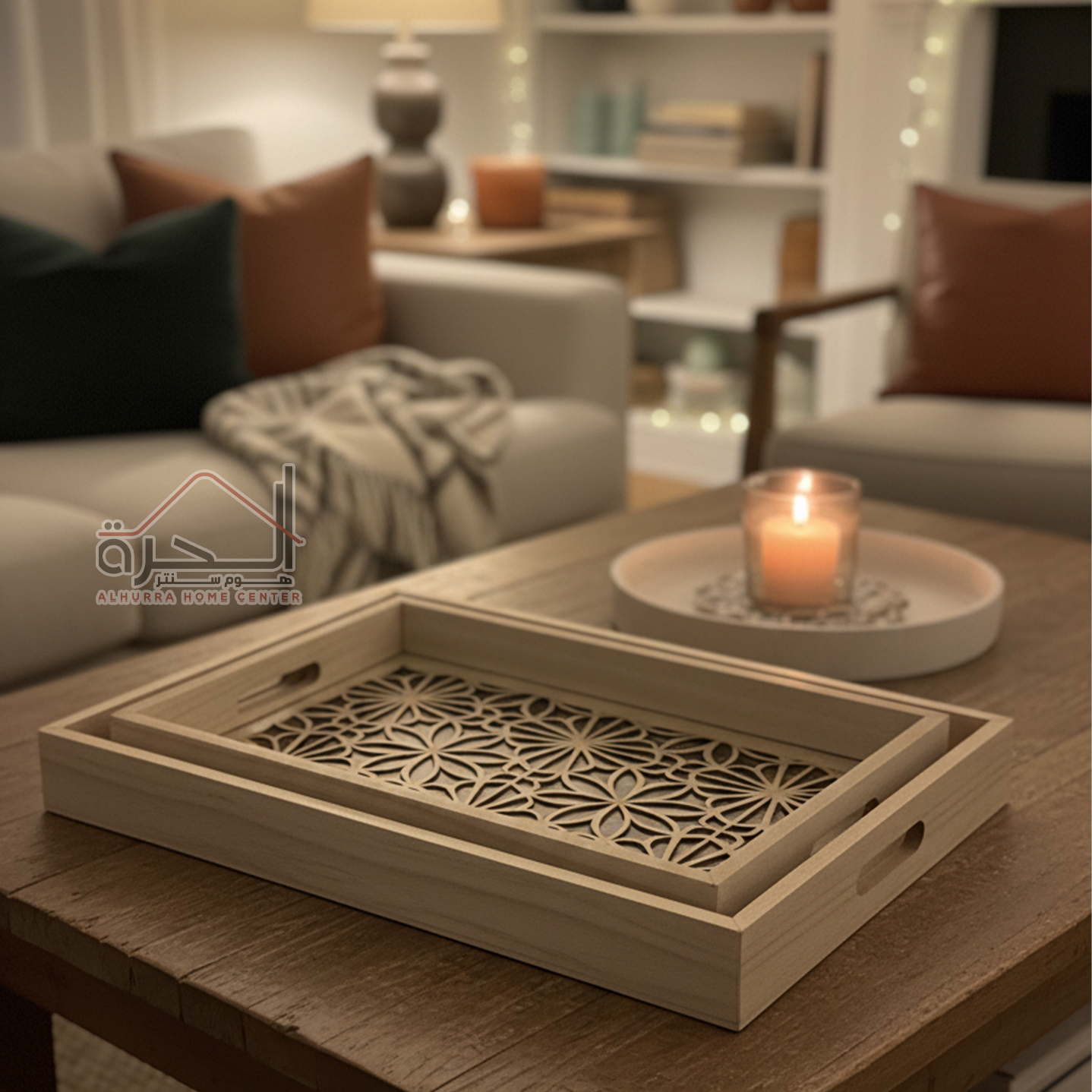 طقم صواني خشب قطعتين مستطيل