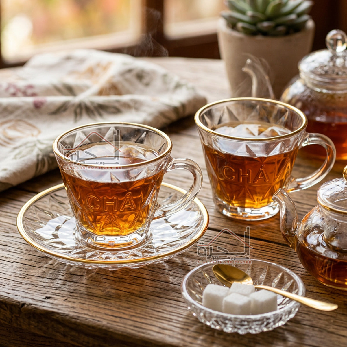 فناجين شاي شفاف اطار ذهبي (GL-08)