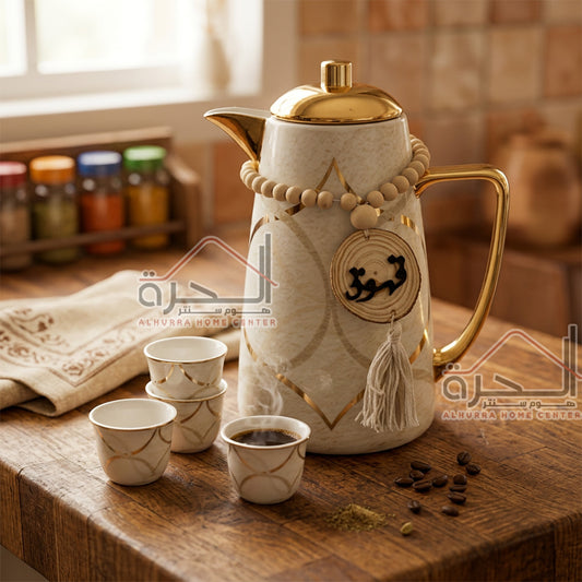 طقم دلة و تعليقة و 12 فنجان بيج