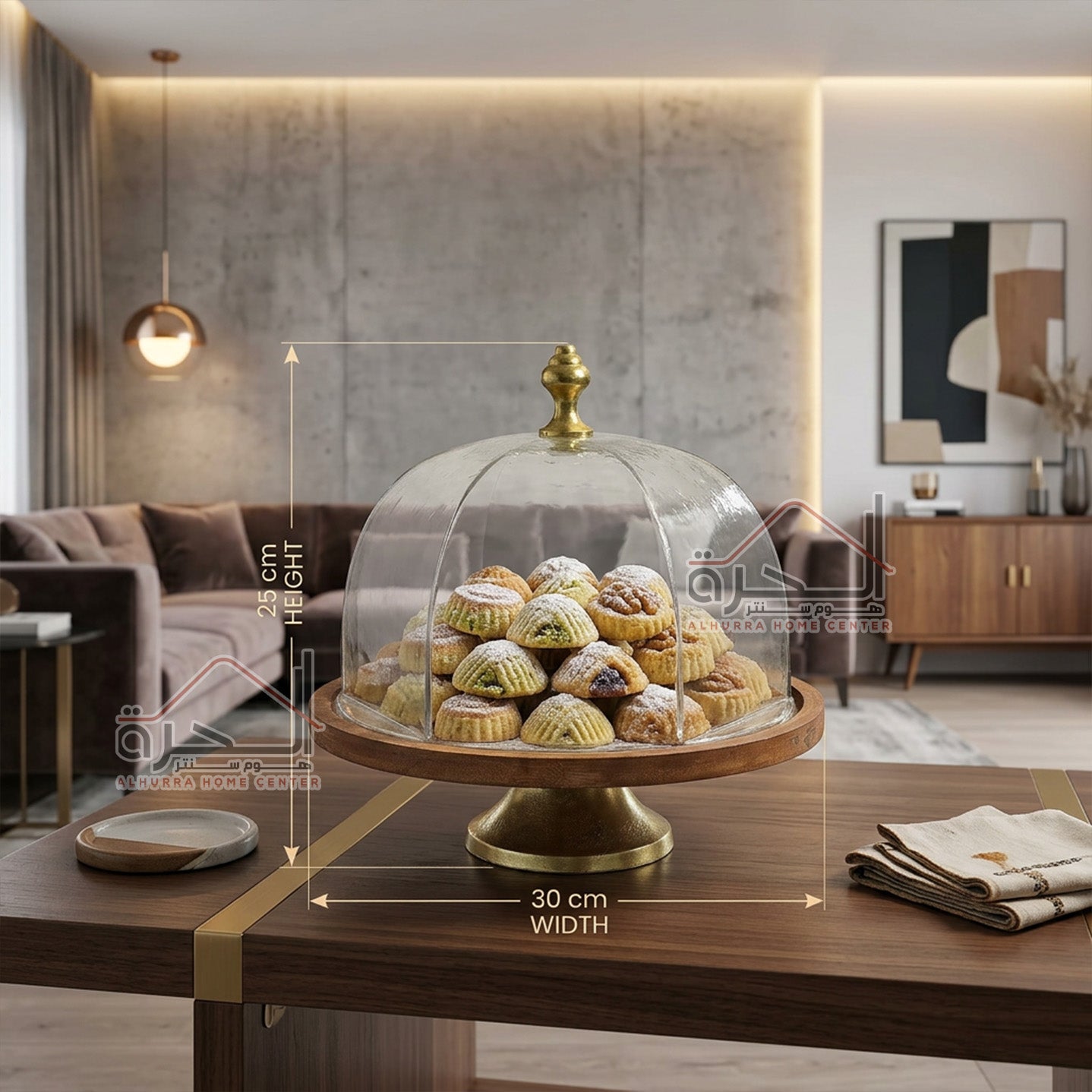 مضيفة نحاس و خشب و زجاج هندي 30*25 سم