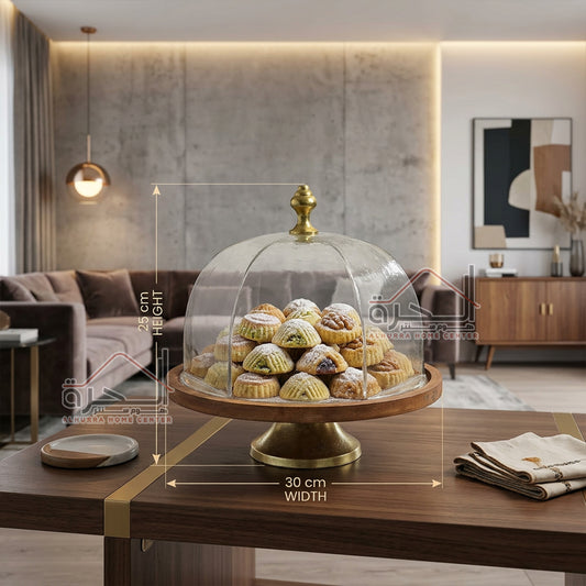 مضيفة نحاس و خشب و زجاج هندي 30*25 سم