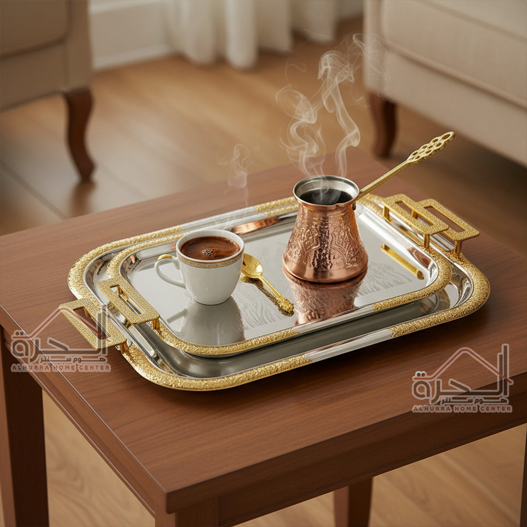 طقم صواني ضيافة قطعتين ستانلس