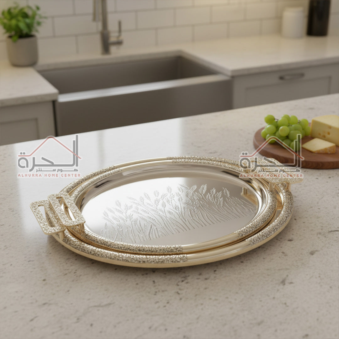 طقم صواني ضيافة قطعتين ستانلس