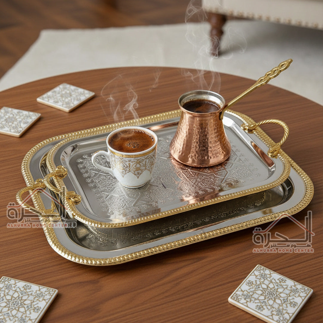 طقم صواني ضيافة قطعتين ستانلس