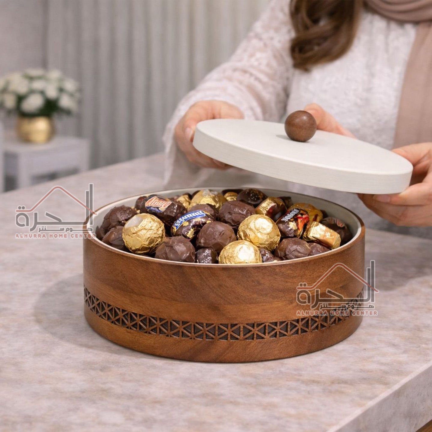 مضيفة حديد ابيض و خشب 15 سم