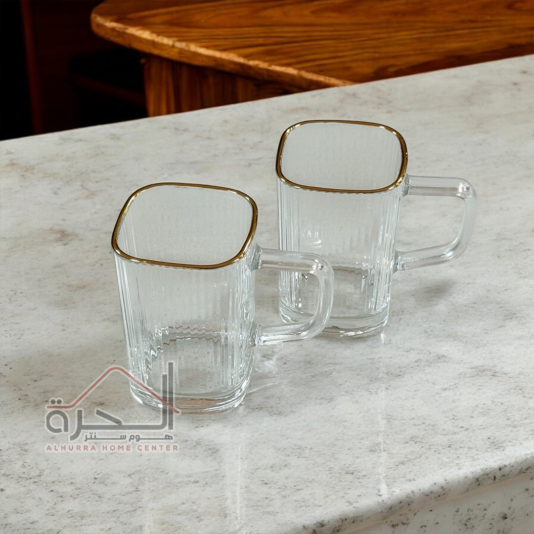 كاسات شاي محزز حز ذهبي عدد 6