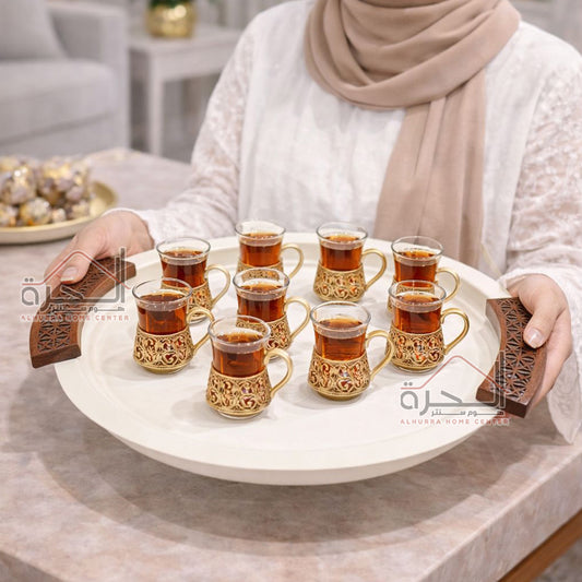 صنية حديد ابيض مع ايدين خشب 43 سم