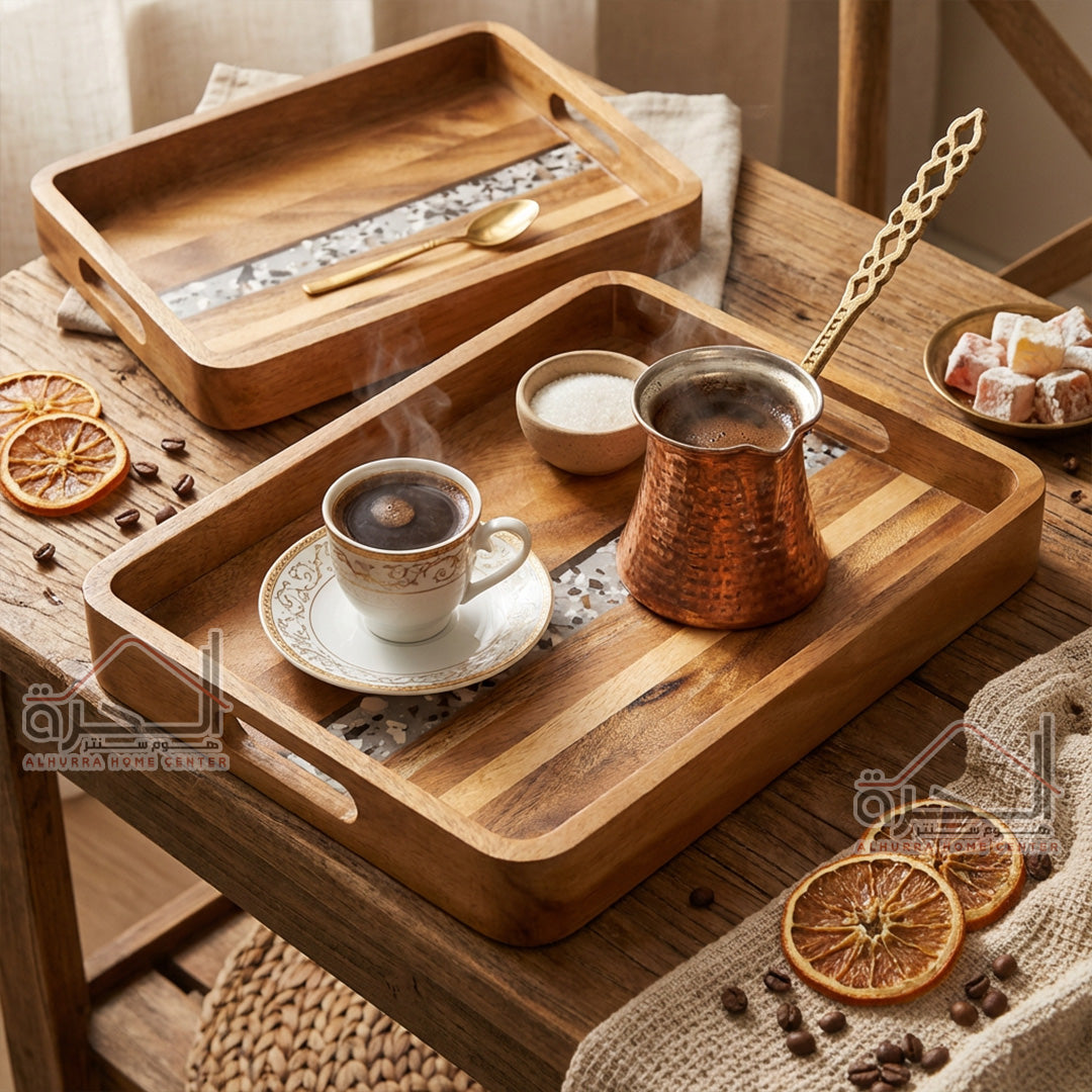 طقم صواني خشب قطعتين 35+40 سم