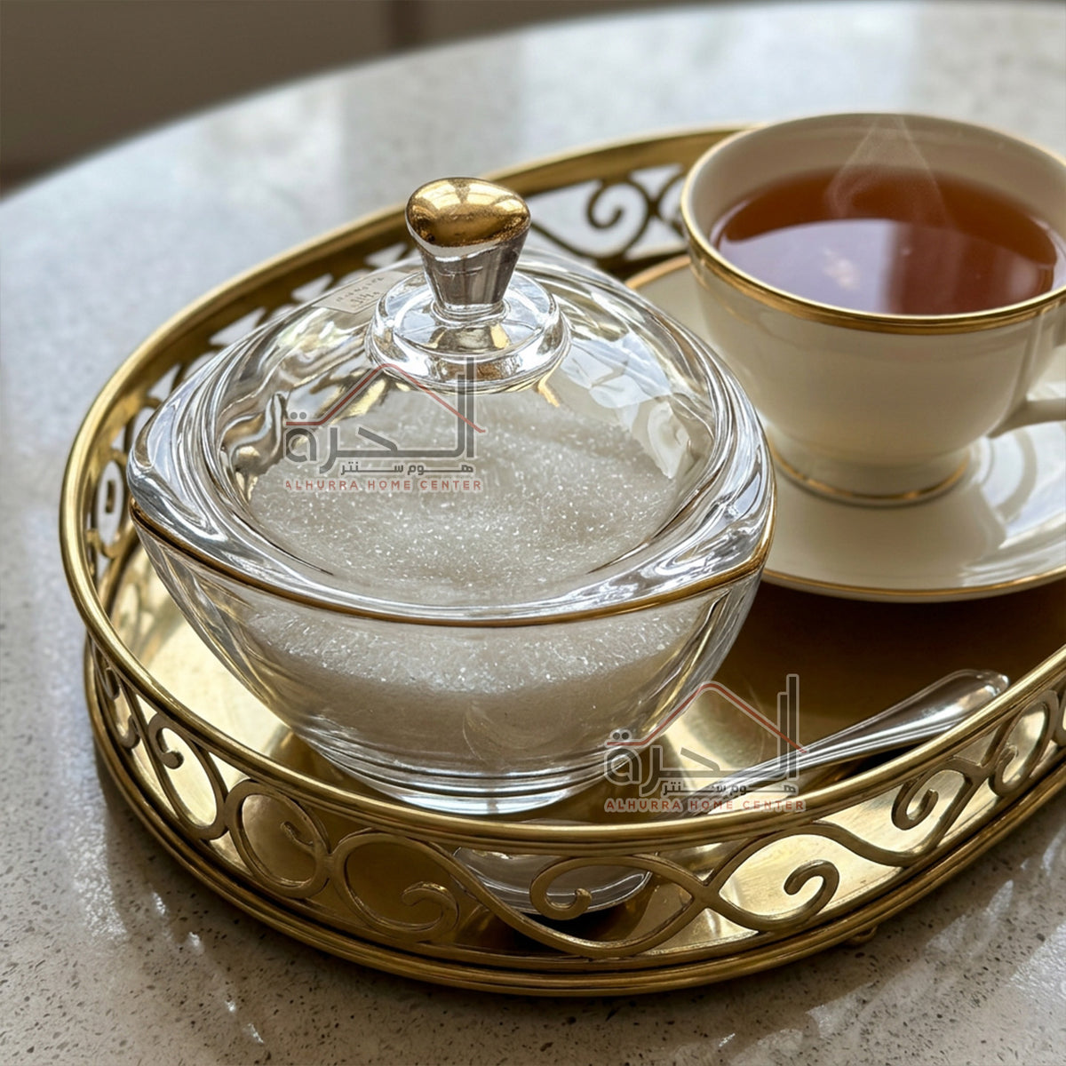سكرية زجاج مع مع اطار ذهبي 12*12*6 سم