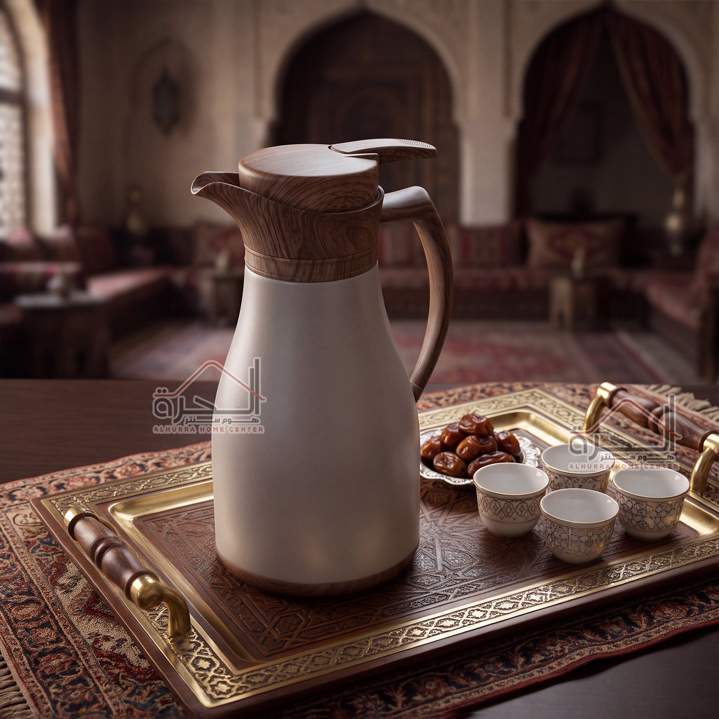 دلة قهوة 1 لتر بني مع خشب