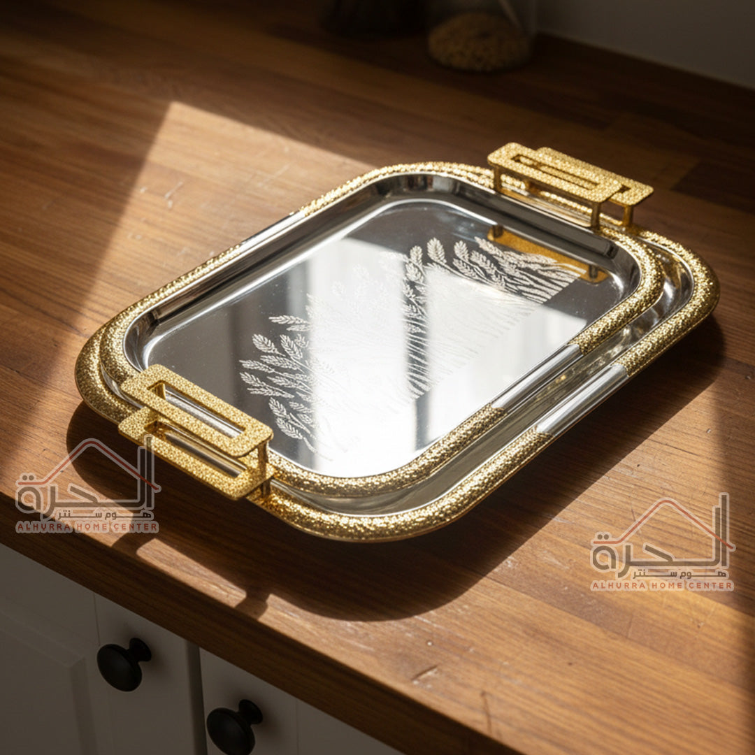 طقم صواني ضيافة قطعتين ستانلس