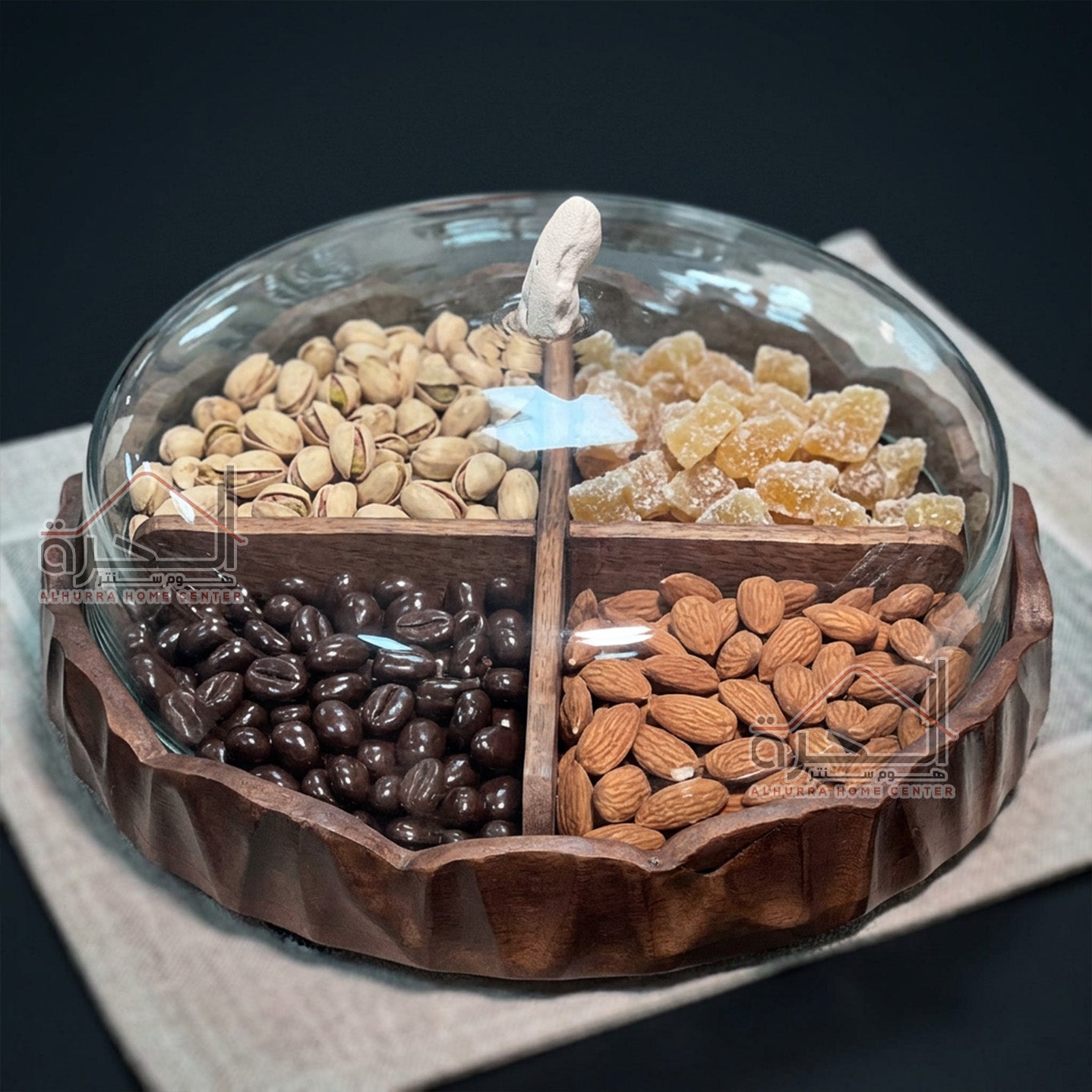 مضيفة خشب و زجاج هندي 32*10 سم