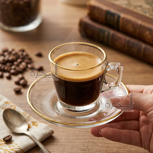 طقم فناجين قهوة 6 فناجين اطار ذهبي