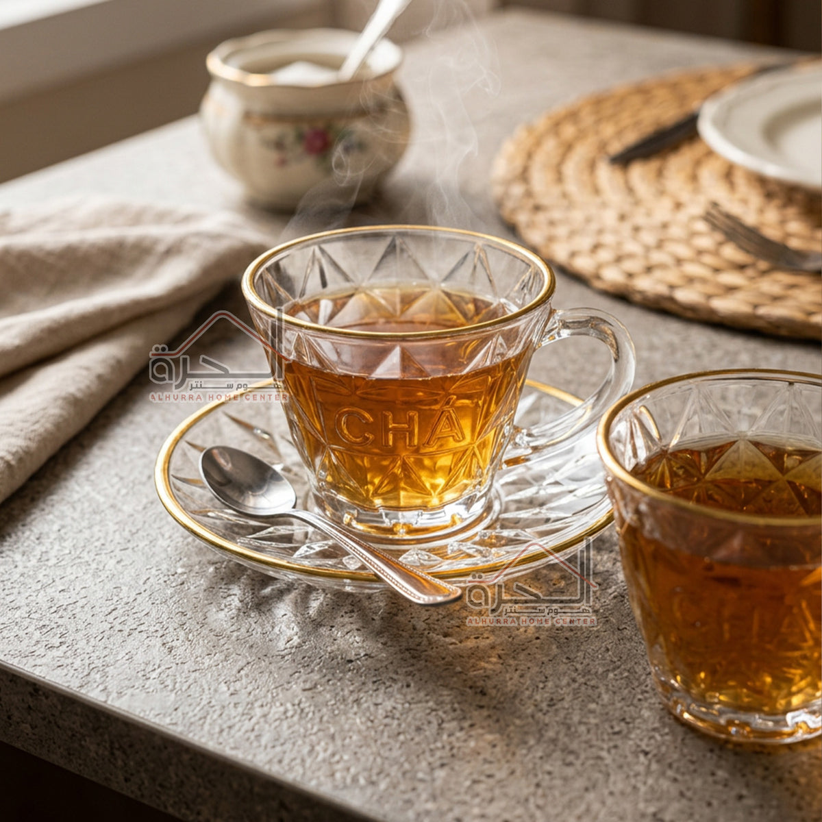 فناجين شاي شفاف اطار ذهبي (GL-08)
