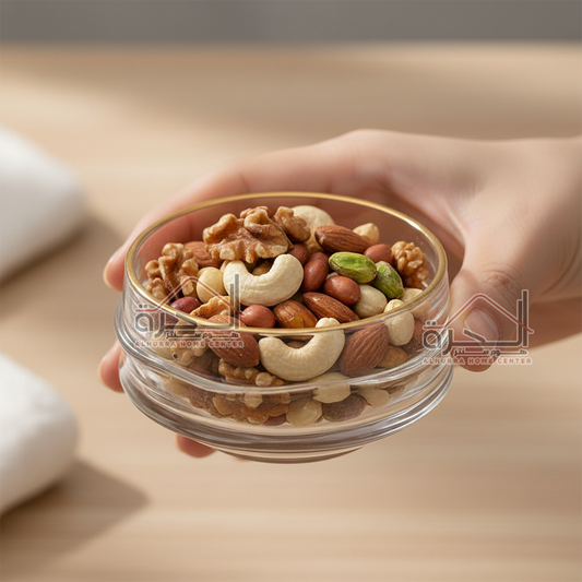 طقم 6 صحون مكسرات شفاف اطار ذهبي