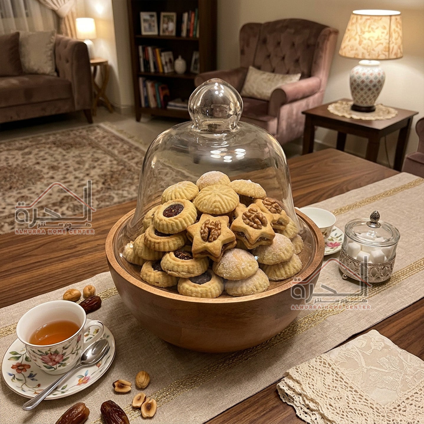 مضيفة خشب و زجاج هندي 30*24 سم