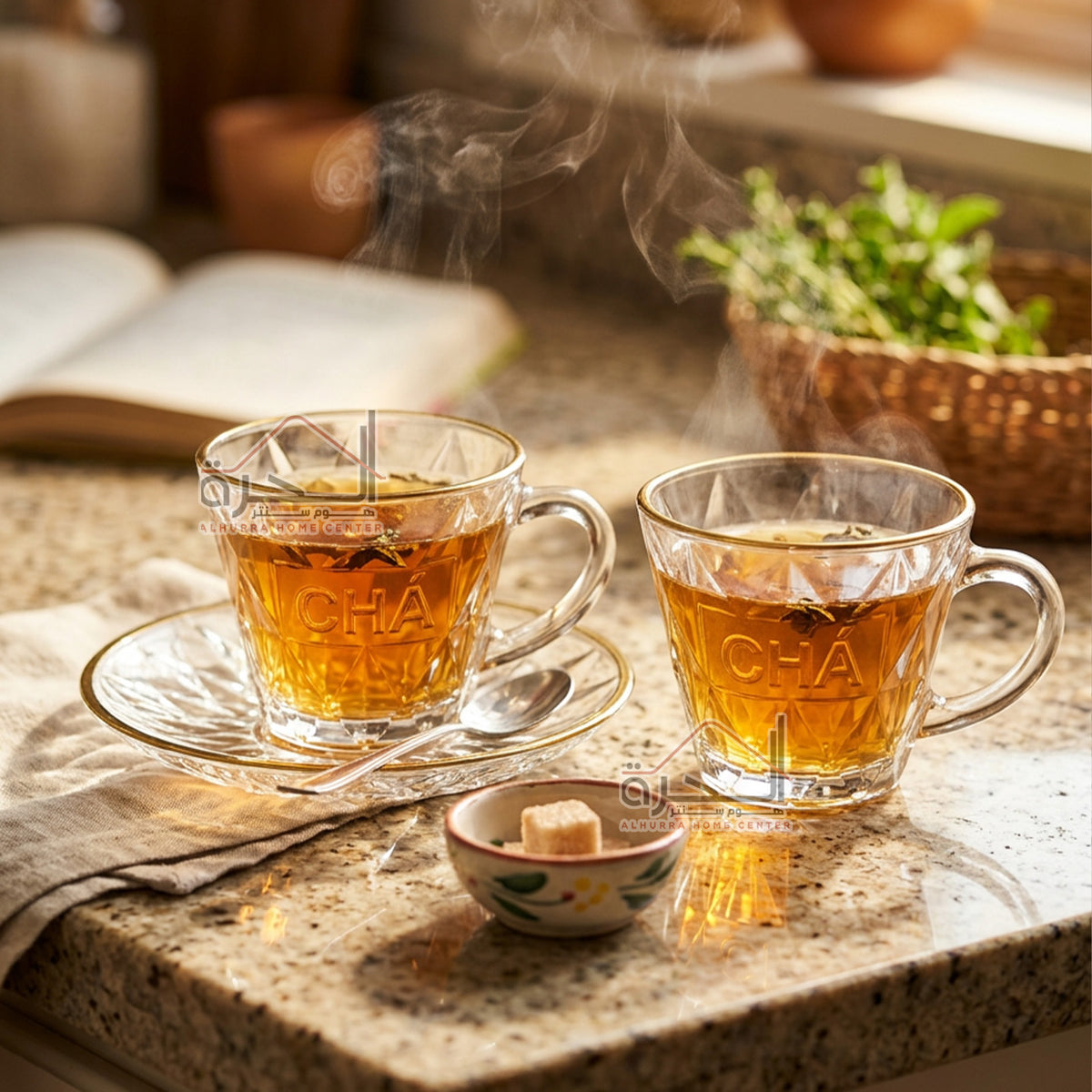 فناجين شاي شفاف اطار ذهبي (GL-08)