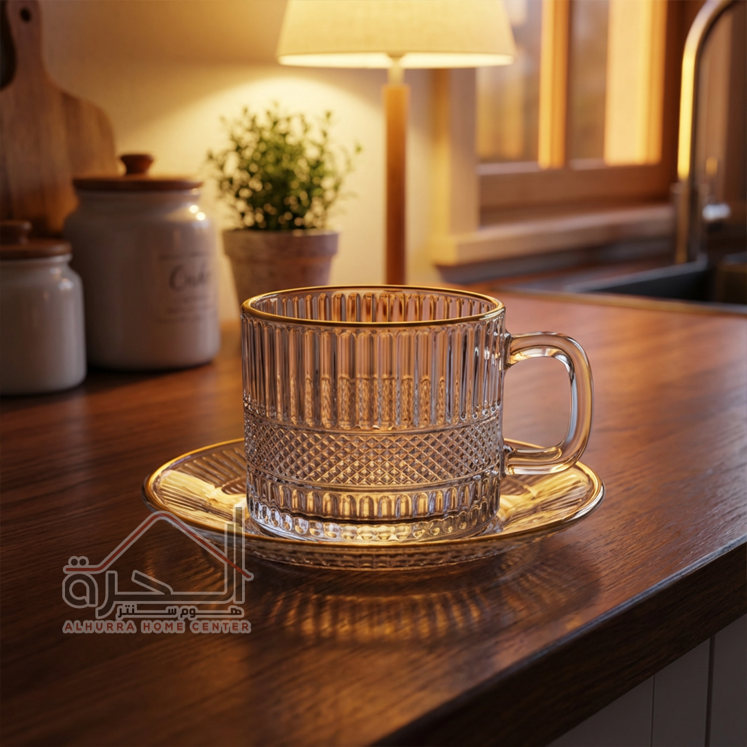فناجين شاي شفاف اطار ذهبي