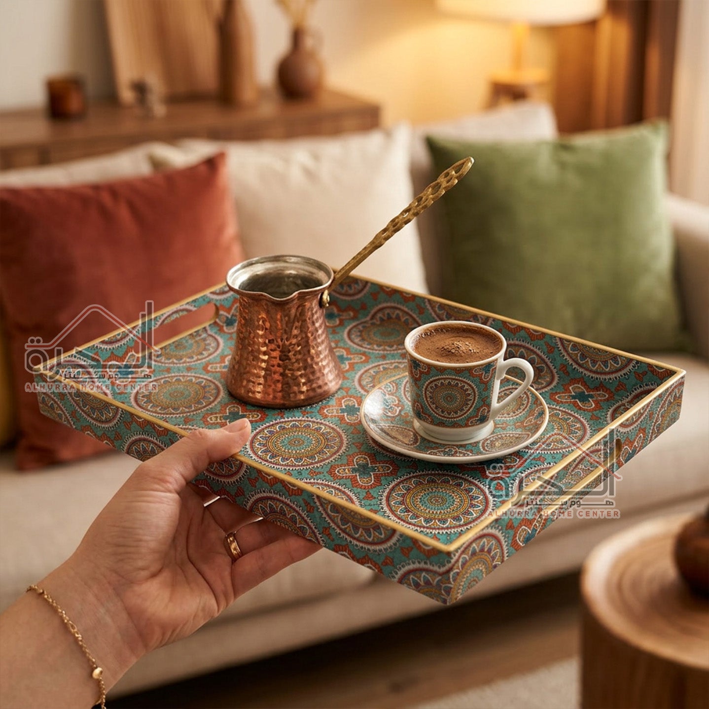 طقم صواني ضيافة قطعتين ملون