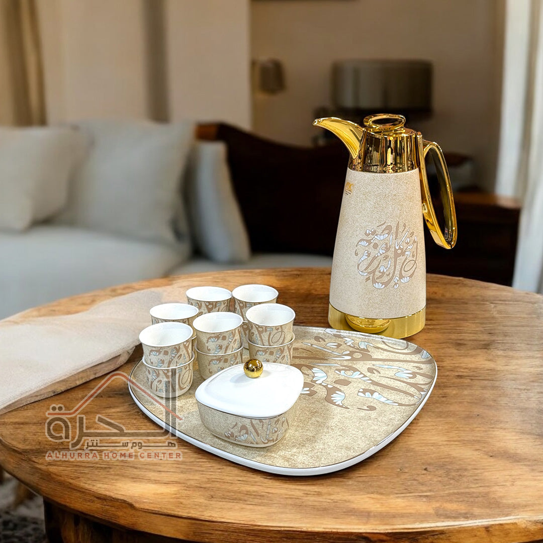 طقم دلة مع صنية و فناجين بورسلان