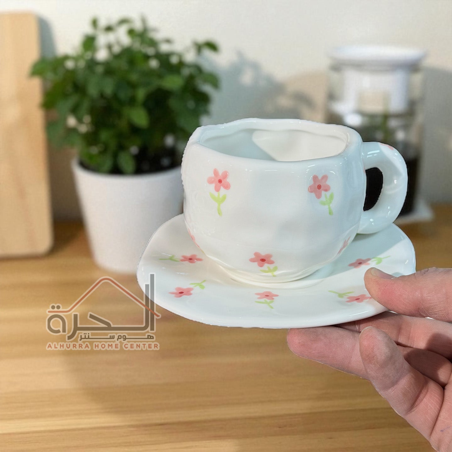 مج مع صحن بورسلان Flowers