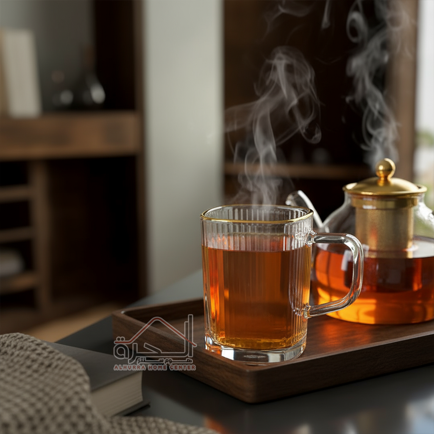 كاسات شاي محزز حز ذهبي عدد 6