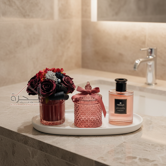 طقم 4 قطع شمع مع عطر و ورد مع صحن فاخر