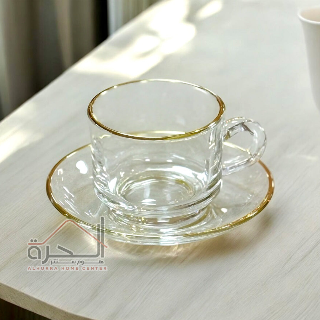 فناجين شاي شفاف اطار ذهبي