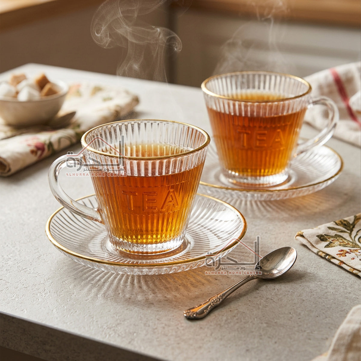 فناجين شاي شفاف اطار ذهبي (GL-08)