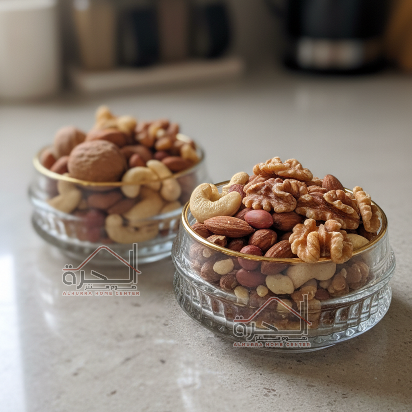 طقم 6 صحون مكسرات شفاف اطار ذهبي
