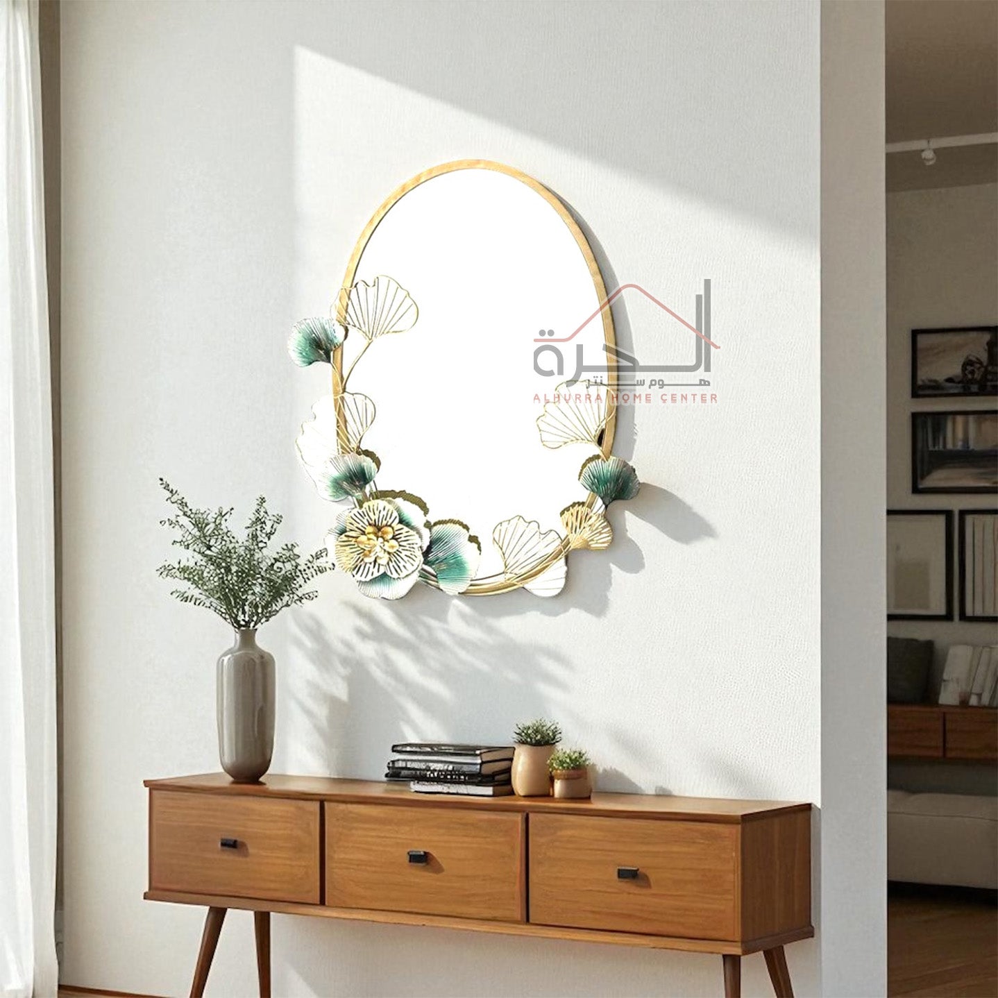 مراية حائط ديكور مع اطار ورد