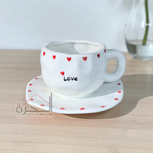 مج مع صحن بورسلان Love