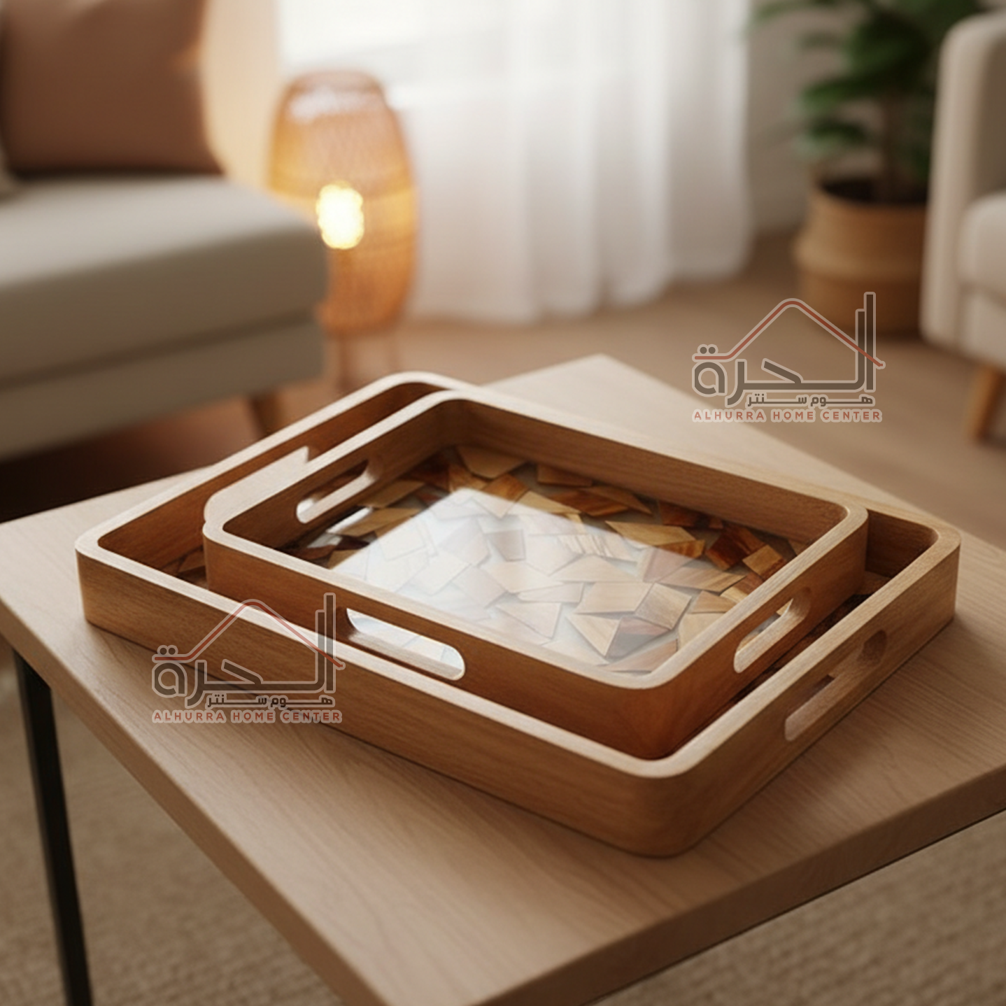 طقم صواني خشب قطعتين 35+40 سم