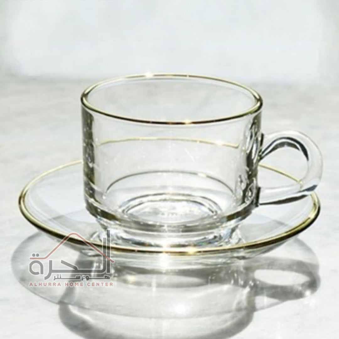 فناجين شاي شفاف اطار ذهبي