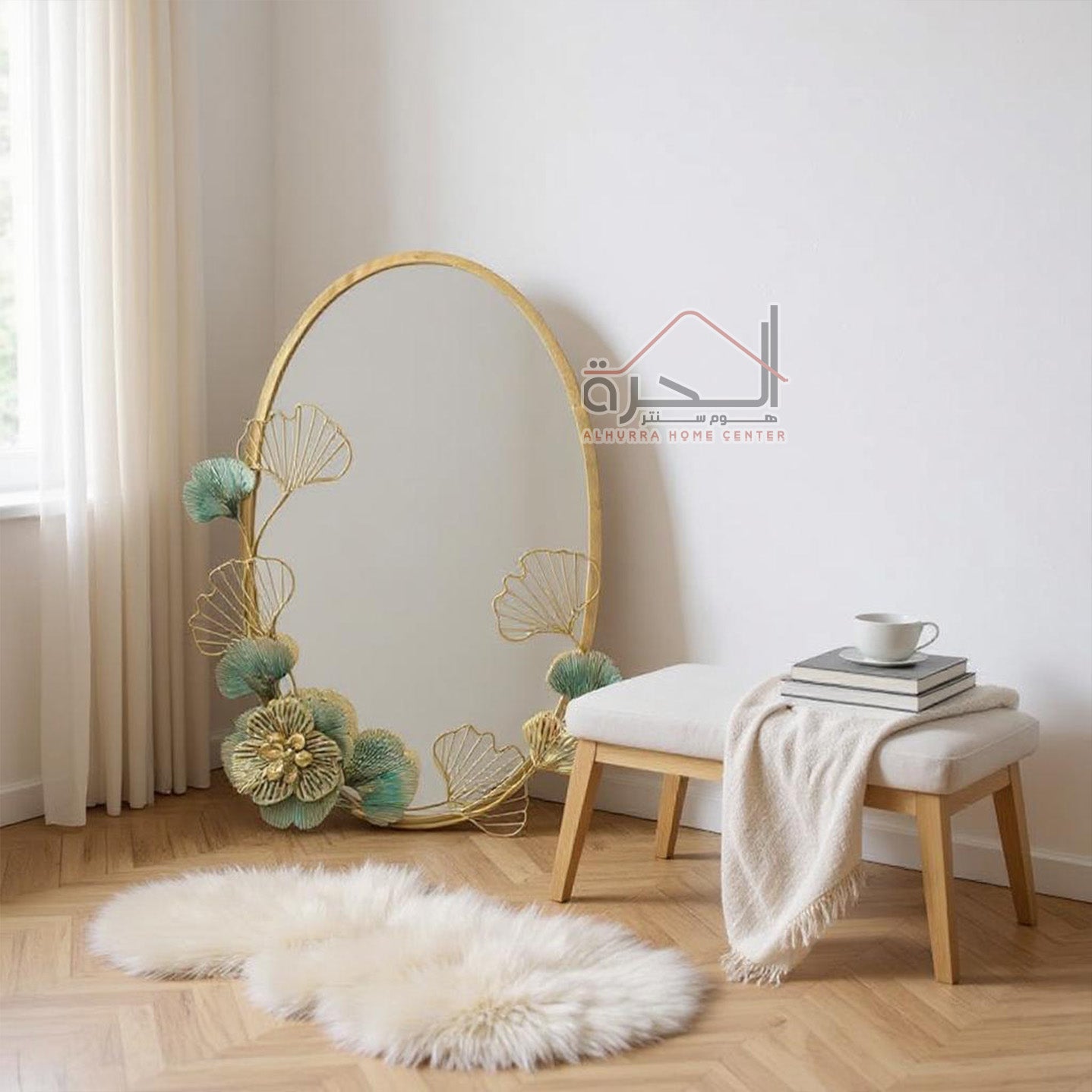 مراية حائط ديكور مع اطار ورد