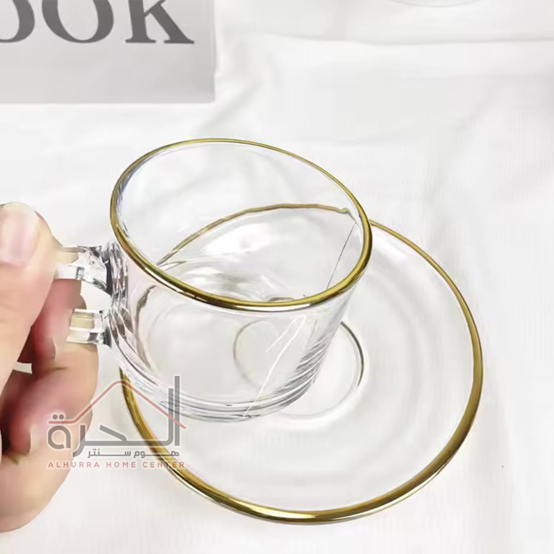 فناجين شاي شفاف اطار ذهبي