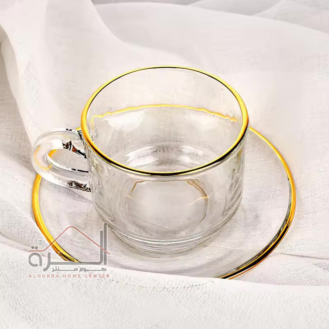 فناجين شاي شفاف اطار ذهبي