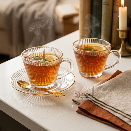 فناجين شاي شفاف اطار ذهبي (GL-08)