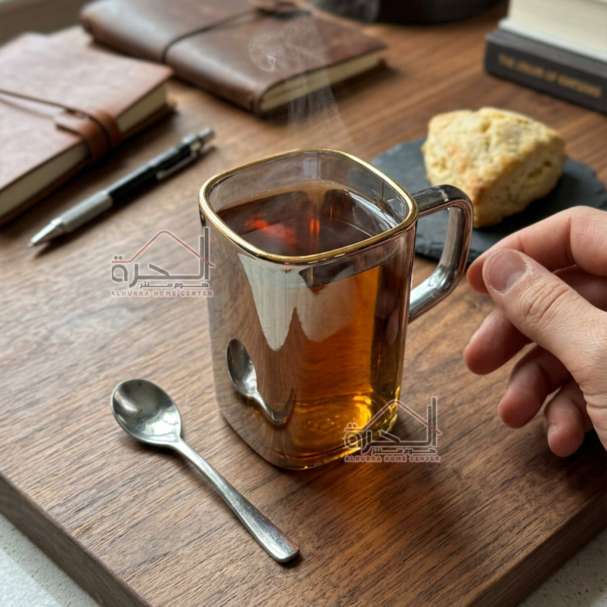 كاسات شاي اسود حز ذهبي عدد 6